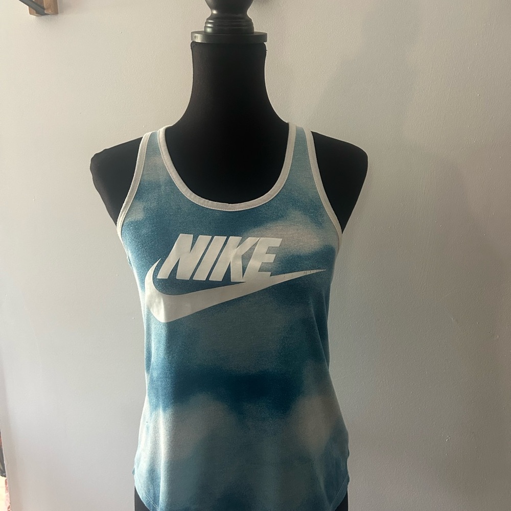 Nike Blue and White Fitted Tank Top Athletic Wear